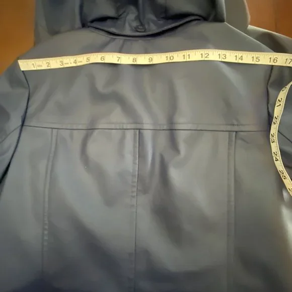 Talbots Womens Size M Rain Jacket Detachable Hood  Navy Lined White Stripe - Picture 12 of 12